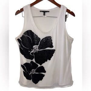 White House Black Market Floral Sequin Tank Top Size M Black & White Sleeveless
